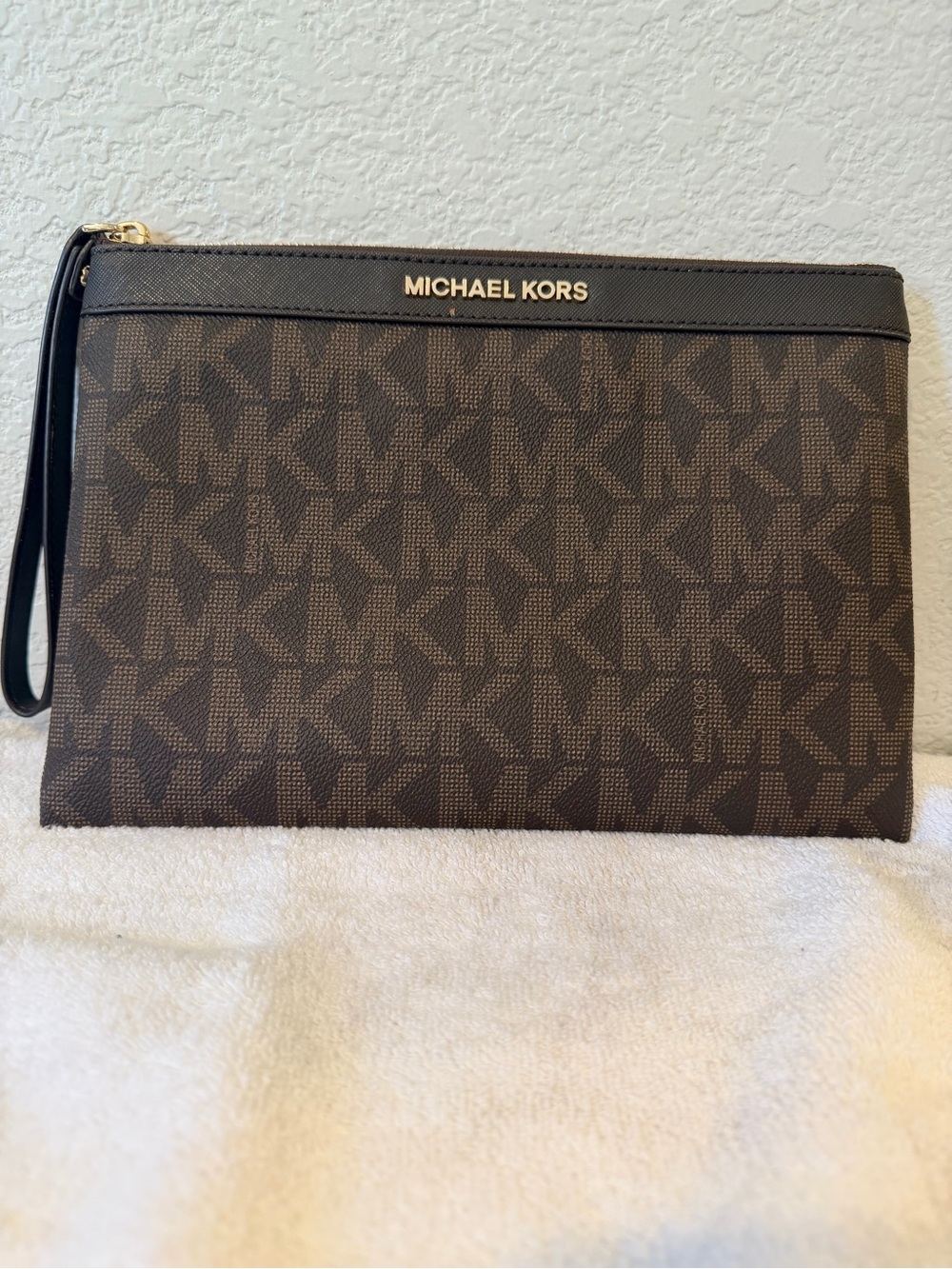 Michael Kors Brown Logo Toiletry Pouch with Wristlet